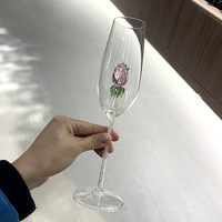 Verre à vin rouge en borosilicate haute résistance, style créatif rose intense, idéal pour mariage, 301-400ml