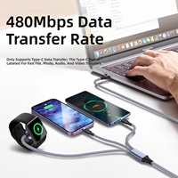 Cable de Carga Trenzado de Nailon 3 en 2 de 100 W con Magnético para Apple Watch, Cable de Datos de Carga Rápida PD para IWatch para iPhone