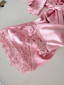 Lussuoso Kimono in Raso di Seta, Vestaglia <span class=keywords><strong>da</strong></span> Damigella, Abito <span class=keywords><strong>da</strong></span> Notte Sexy <span class=keywords><strong>da</strong></span> Donna <span class=keywords><strong>Taglie</strong></span> <span class=keywords><strong>Forti</strong></span>, Accappatoio con Bordo in Pizzo e Scollo a V, Vestaglia <span class=keywords><strong>da</strong></span> Mattina - Product Image 4