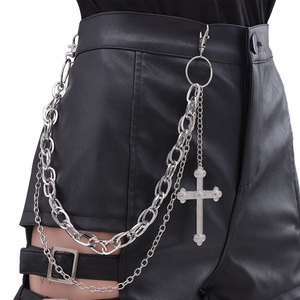 yueli <b>Cross</b> Pants Chain Tibetan <b>Silver</b> Double Layer Hip Hop Waist Chain With <b>Cross</b> Pendant For Daily Wear - Product Image 2