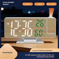 Nouvelle Horloge Réveil à Projection LED Numérique, Design Cartoon, Surface en Bambou, Thermomètre, Calendrier Perpétuel, Grande Taille, Idéale pour l'Export