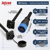 Connecteur étanche Jnicon M23 2+13 broches, fiche mâle surmoulée à bride carrée, 20A 5A 125V 60V IP67, ensemble de verrous à pression