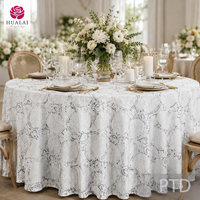 Nappe HuaLai sur mesure en faux coton et polyester, motif floral médaillon gris, élégante pour mariage et banquet