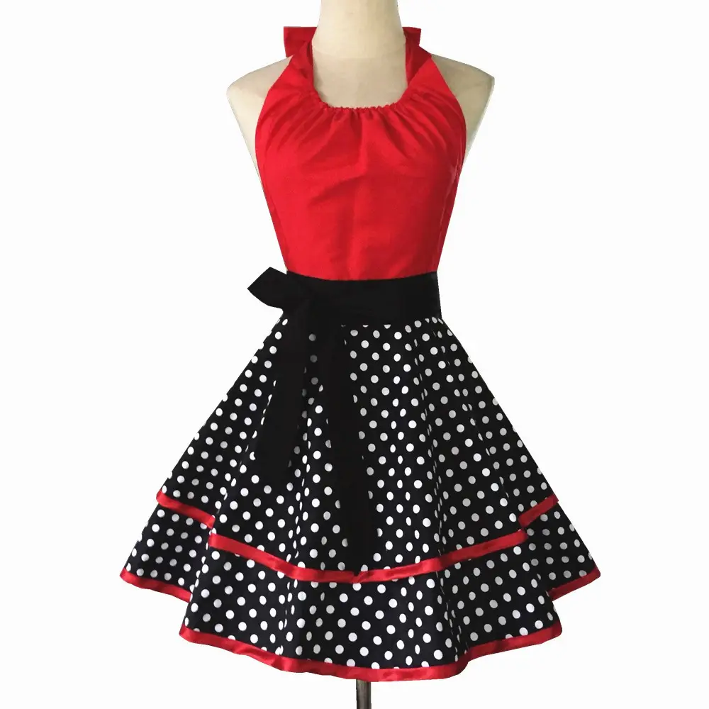 Polka Dot in Tạp Dề nhà bếp nấu ăn sơn móng tay nghệ thuật nướng Maid làm việc Bìa váy cotton tạp dề