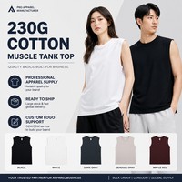 03D 230GSM Kaos Tank Top Tanpa Lengan Unisex Katun Kerah Bulat Longgar untuk Gym Kasual Polos Custom Logo Grosir