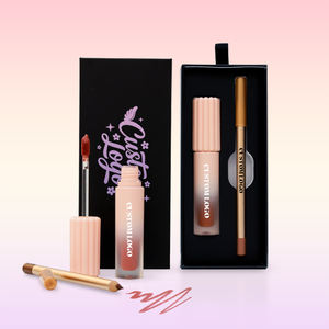 Conjunto de Maquiagem <span class=keywords><strong>Gloss</strong></span> de Marca Privada, Conjunto de <span class=keywords><strong>Gloss</strong></span> Labial Brilhante de Alta Pigmentação com Lápis Labial, <span class=keywords><strong>Gloss</strong></span> Labial Rosa com Kit de Lápis - Product Image 3
