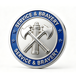 Moneda Conmemorativa Personalizada de Desafío de Bomberos, Plateada, Impresa con UV, de Doble Cara, Coleccionable, de Metal, con Hacha y Hidrante - Product Image 2