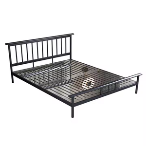 Lit double king size en fer de haute qualité pour chambre à coucher, finition noire, cadre en métal pour hôtel - Product Image 3