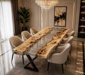 Home Walnut Wood High End Special Design Restaurant Kitchen Dinner Clear River Epoxy Resin <b>Dining</b> - Product Image 4