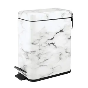 Stainless Steel Rectangle Garbage Bin Warm White Step Bin 5L Trash Can Foot Pedal Soft Close Dustbin