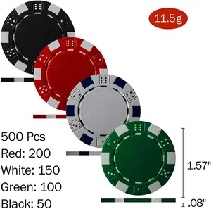 Mesa de poker 500pcs Dice 11.5g de Poker Chip Set / 14g Chip do Poker da Argila