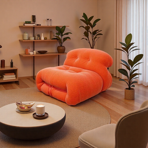 Sofá Retro minimalista nórdico, silla de lana de cordero, marco de acero tapizado, <span class=keywords><strong>muebles</strong></span> de salón perezosos informales para cafetería, comedor y dormitorio - Product Image 1