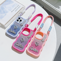 Pour iPhone 17 16 15 14 13 12 11 Diamant Coeur TPU Couverture de Téléphone pour Samsung A17 A07 A56 A06 Filles Téléphone Cas De Luxe avec Corde