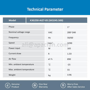 ebmpapst K2E250-RA50-01 250mm 200-240V AC 50/60Hz 3290RPM 165W 1.33A 890m3/h Moteur EC à roulement à billes Centrifugeuse de refroidissement OEM ODM - Product Image 3
