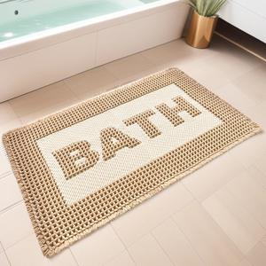 พรมเช็ดเท้าลายวาฟเฟิล กันลื่น ซึมซับน้ำ รูปทรงสี่เหลี่ยมผืนผ้า ทำจากเส้นใยโพลีเอสเตอร์ สำหรับห้องน้ำในบ้าน พร้อมดีไซน์ตัวอักษร BATH - Product Image 4