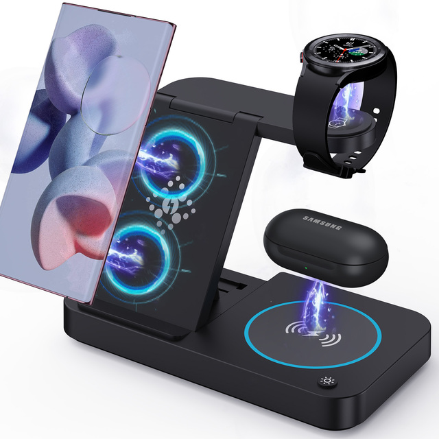New KC Certified  Foldable Desktop 3 in 1 Multi-Function Wireless Charger Dock Fast Charging Portable Station for Galaxy Watch