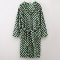 Peignoir unisexe rétro à carreaux vert, taille élastique, en tissu peigné de luxe à poils longs, thermique, longueur genou, saison printemps