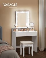 Table de maquillage avec éclairage LED, luminosité réglable, miroir de vanité, 2 tiroirs, 3 compartiments, MDF écologique, bureau de maquillage moderne