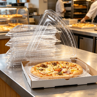 Couverture de dôme à pizza en plastique transparent avec logo personnalisé, couvercle supérieur réutilisable/jetable pour l'emballage de pizzas à emporter et la livraison de nourriture