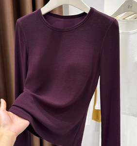 Maglia a maniche lunghe da donna con scollo rotondo, vestibilità slim, elasticizzata, basic, a strati, in maglia morbida, con <span class=keywords><strong>reggiseno</strong></span> integrato - Product Image 1
