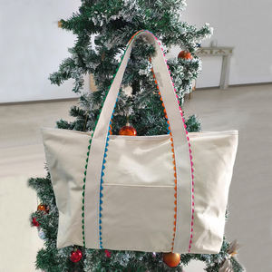 개인화 된 여성용 토트 백 코튼 캔버스 빈 비치 핸드백 주문 인쇄 로고가있는 어깨 주름 큰 토트 백 - Product Image 6