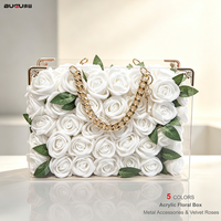Boîte cadeau florale en acrylique avec poignée et roses en velours, fleurs artificielles, boîte cadeau avec roses roses, Cajas De Flores