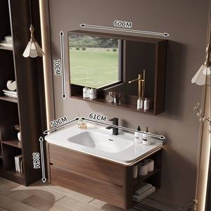 Mid ancient style walnut color curved combination drawer ceramic integrated basin bathroom cabinet - Product Image 5