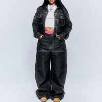 Ensembles de Vêtements d'Usine Brodés en Jean Denim, Ensembles Blouson et Pantalon Jean Oversize Épais Mixtes, Ensemble Denim Personnalisé pour Homme