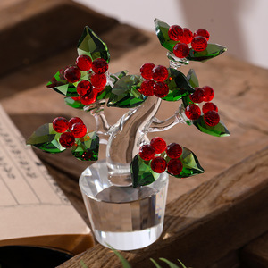 Mini Adorno de Árbol de Cristal con Hojas Rojas y Verdes, Decoración para el Hogar u Oficina, Regalo, Decoración de Planta de Cristal - Product Image 4