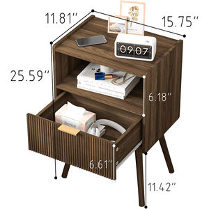Mesa de Noche Moderna de Madera con Cajón de Almacenamiento y Estante para Sala de Estar, Dormitorio, Espacios Pequeños - Product Image 3