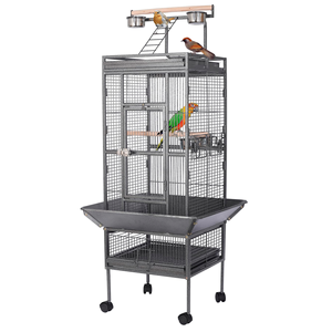 Cage à oiseaux en fil métallique argenté et noir pour perroquets, grande cage extérieure pour perroquets, prix de gros abordables - Product Image 1