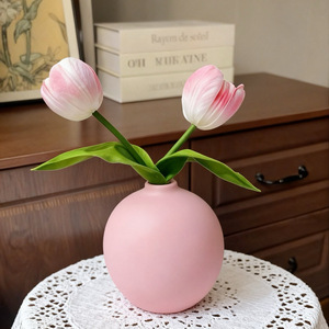 Flor Artificial de Tulipán en Jarrón de Cerámica Rosa, Decoración para el Hogar con Tacto Realista, para Entrada, Sala de Estar, Mesa - Product Image 5