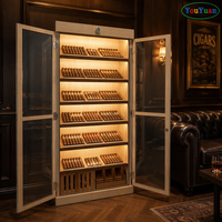 Moderne Vitrine aus Massivholz für Wein & Whiskey mit LED-Beleuchtung und Befeuchter für kommerzielle Zigarrenläden und Rauchershops