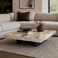 Table basse moderne en marbre brun Venise de grande taille avec base en bois, table centrale moderne pour salon