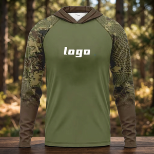 Custom Men's Camouflage Long Sleeve Fishing Hoodie Quick Dry Polyester UPF 50 Front Logo Print Pullover <b>Shirt</b> - Product Image 4