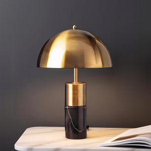 Lámpara de mesa con base de mármol, pantalla de cúpula dorada, luz LED, iluminación de escritorio para dormitorio, diseño minimalista moderno, portalámparas E27 - Product Image 3