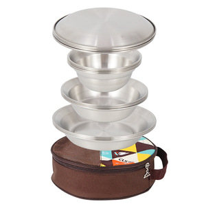 Ensemble de vaisselle en acier inoxydable 16 pièces, vaisselle de camping en plein air, ensemble de plats et de bols portables - Product Image 4