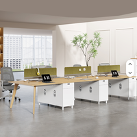 Table de travail de bureau moderne à 4 places avec pieds métalliques et serrure à code, facile à assembler, durable pour poste de travail en cubicle