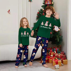 Arbre de Noël vert et bonhomme de neige imprimé ensemble de pyjamas parent-enfant hiver Homewear familles de trois <span class=keywords><strong>ou</strong></span> quatre pour les filles - Product Image 4