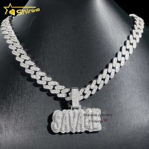 Lujo sólido trasero 925 Plata Iced Out nombre letra salvaje Moissanite diamante hombres personalizado Hip Hop colgante para cadena <span class=keywords><strong>de</strong></span> eslabones cubanos - Product Image 2
