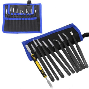 Juego de Pinzas Antiestáticas de Acero Inoxidable, 10 Piezas, para Manualidades, Electrónica, Joyería y Trabajo de Laboratorio - Product Image 3