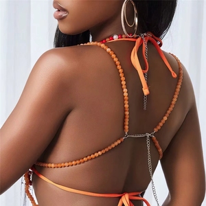 PEEQI Top Reggiseno Artigianale con Glitter e Perle, <span class=keywords><strong>Bralette</strong></span> Arancione per Copricostume da Spiaggia, Gioiello per il Corpo, Outfit Rave <span class=keywords><strong>Sexy</strong></span> da Donna - Product Image 4