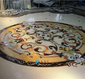 Médaillon de sol en marbre découpé au jet d'eau pour hall d'entrée, incrustation de sol en pierre, motifs de marbre découpés au jet d'eau - Product Image 1