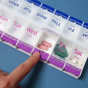 Boîte de rangement de pilules portable Uplus en gros, double rangée, bouton, rangement individuel des pilules, boîtes hebdomadaires <span class=keywords><strong>matin</strong></span> et <span class=keywords><strong>soir</strong></span> - Product Image 3