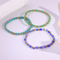 À la mode coloré perlé Bracelet ensemble en acier inoxydable or perles élastique femmes bohème mode bijoux accessoires cadeau ensemble