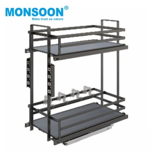 Kitchen Carbon Steel Pull Out Under <b>Sink</b> Organizer Slim Narrow 2 Tier Kitchen Cabinet Aluminium Alloy Pull-out Basket - Product Image 2