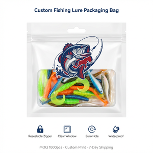 Sacs personnalisés pour leurres de pêche, étanches, refermables, avec fermeture éclair, pour appâts souples en plastique, avec fenêtre transparente et trou Euro - Product Image 1