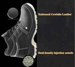 Chaussures de sécurité pour hommes anti-perforation à embout d'acier |   Bottes de travail en cuir de vachette gaufré antidérapantes |   Hiver/Automne/Printemps/Été - Product Image 2