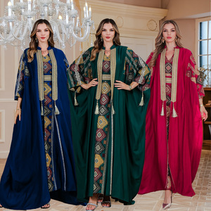 Oem Sang Trọng Hồi Giáo Buổi Tối Ăn Mặc Thêu Cardigan Abaya Hồi Giáo Ăn Mặc Hai Mảnh Đặt Kaftan Dresses Phụ Nữ Hồi Giáo Quần Áo - Product Image 1