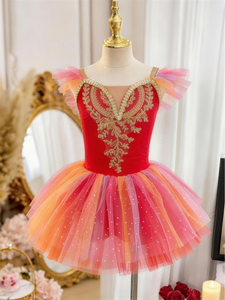 Vestido de Ballet para Niñas, Tutú con Lentejuelas Bordadas, Sin Mangas, Vestido de Danza de Tul Multicapa para Entrenamiento - Product Image 1